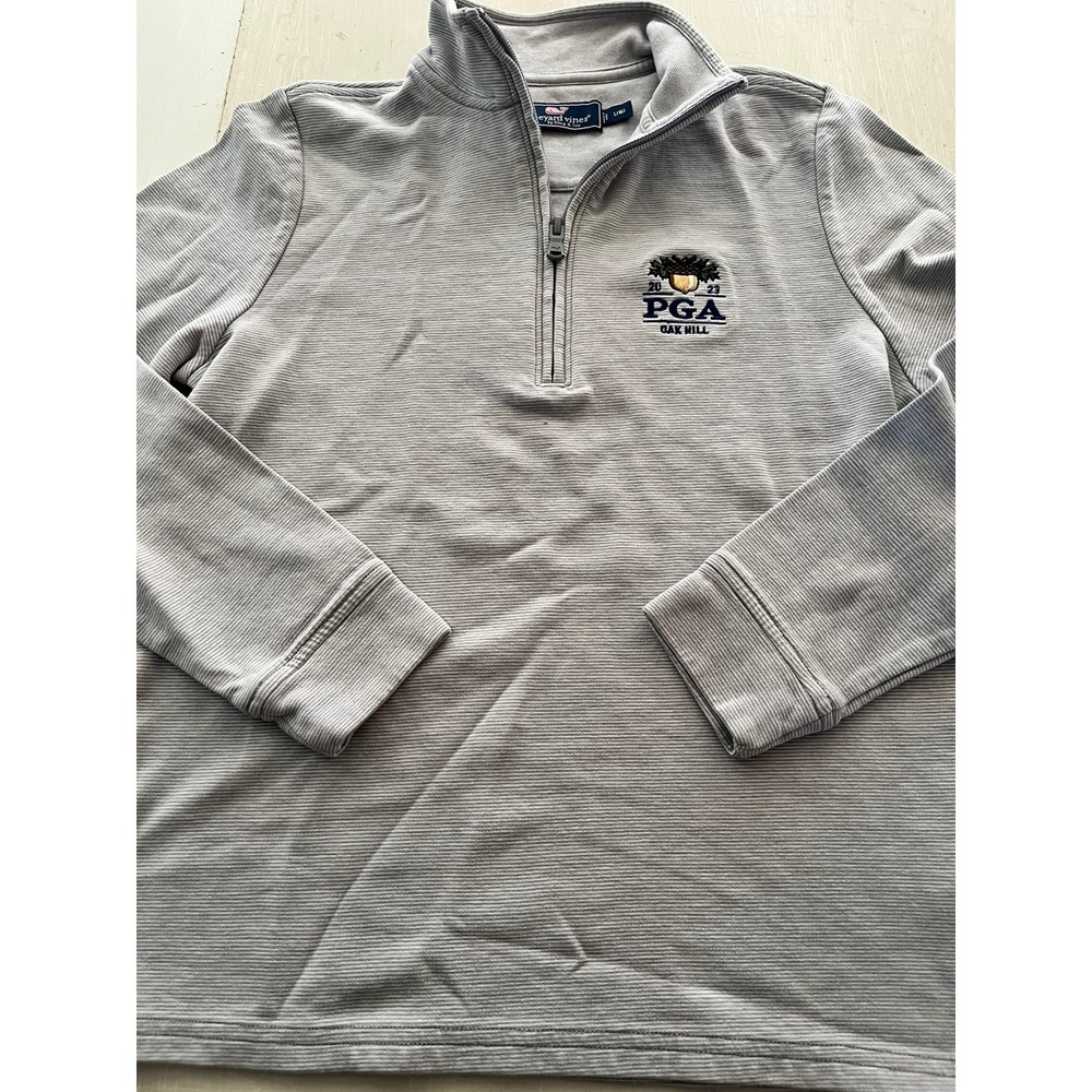 Vineyard Vines Boys L 16 2023 PGA Oak Hill Grey Stripe Quarter Zip Pullover